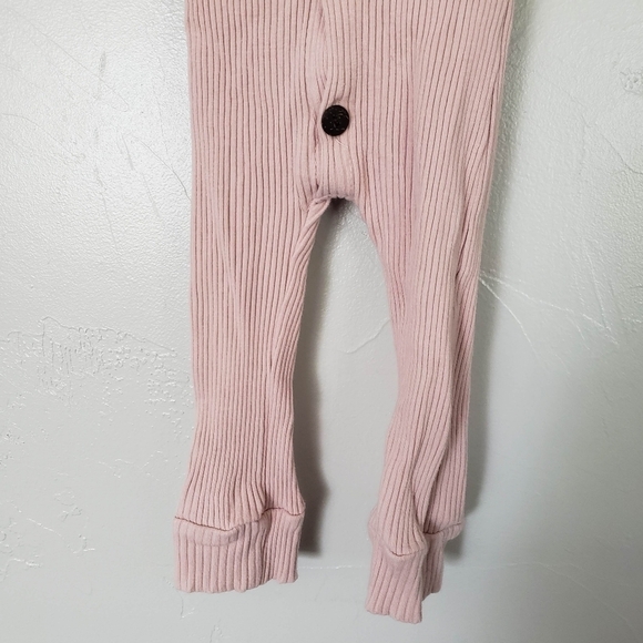 Baby Girl Light Pink Ribbed Long Sleeve Footless Bodysuit Outfit Ruffles Boho - Picture 3 of 6